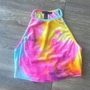 FOREVER21 pastel tie dye halter terry crop top size medium